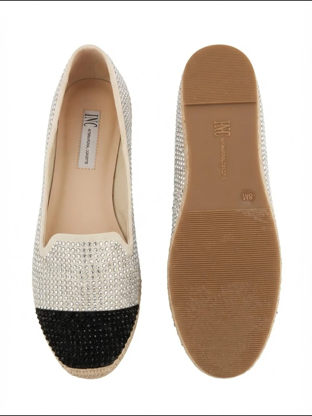INC Embellished Two-Tone Espadrille Flats - Beige & Black - Fit US 7.5